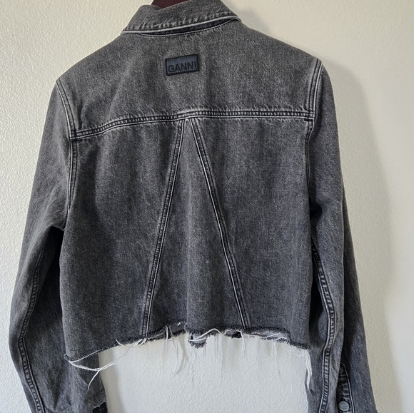GANNI Womens Jacket Size EUR 42 / US Large Washed Black Denim Raw Hem Grunge - Picture 6 of 16